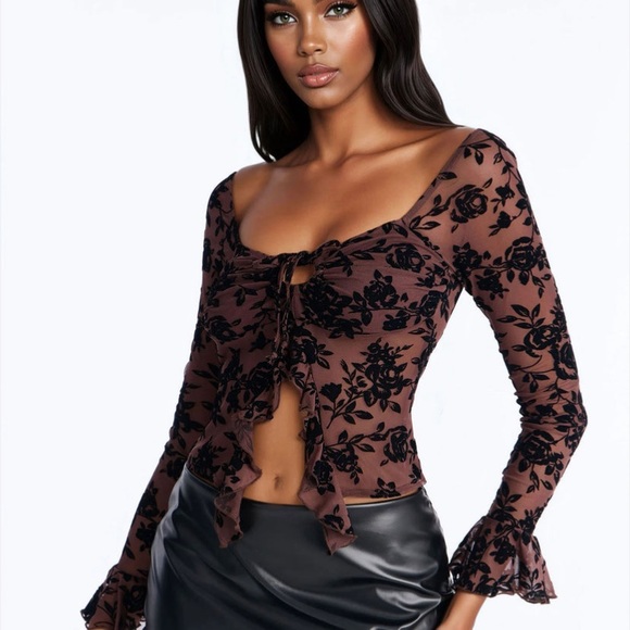 Fashion Nova Tops - Chic Floral Lace-Up Women's Blouse